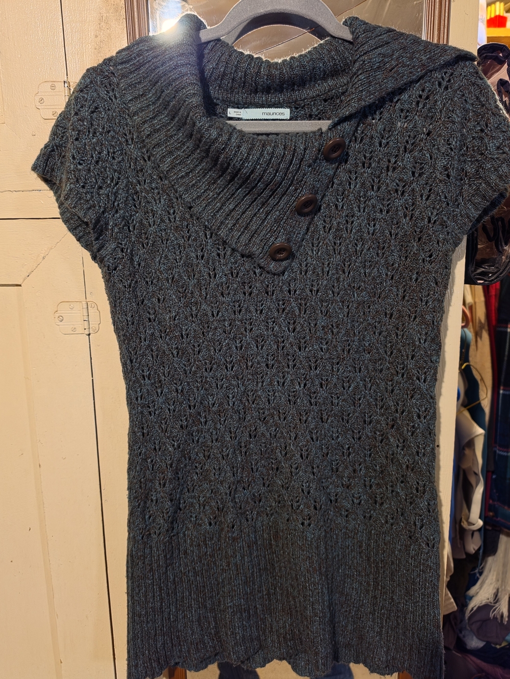 Maurices Short-Sleeve Cable Knit Tunic Sweater - Dark Green